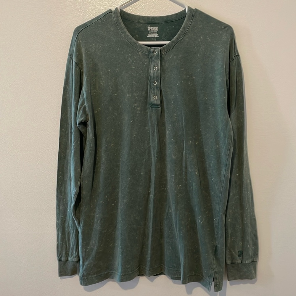 PINK Victoria’s Secret long sleeve shirt. Color Ash Wash green.